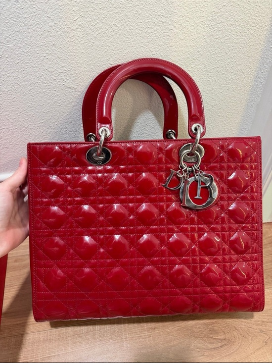 Dior Handbags - Dior Red Patent Cannage Leather Large Lady Dior